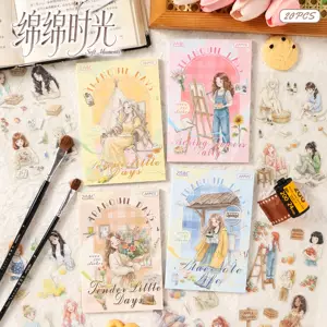 สติ๊กเกอร์ไดอารี่ PET สมุดสติ๊กเกอร์ตกแต่งแพลนเนอร์ ลายเด็กหญิงสุดน่ารัก 20 แผ่น