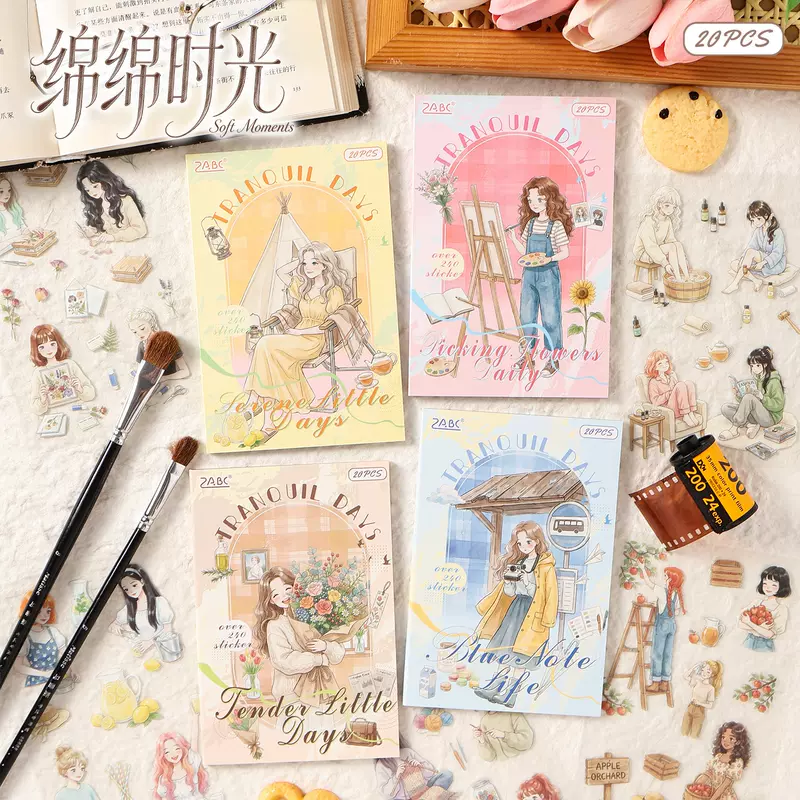 สติ๊กเกอร์ไดอารี่ PET สมุดสติ๊กเกอร์ตกแต่งแพลนเนอร์ ลายเด็กหญิงสุดน่ารัก 20 แผ่น