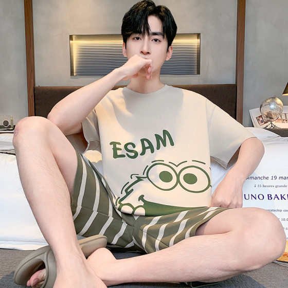 Pajamas Men's Summer Pure Cotton Short-sleeved Shorts Cartoon Youth Summer Thin Pure Cotton Student Home Clothes suit