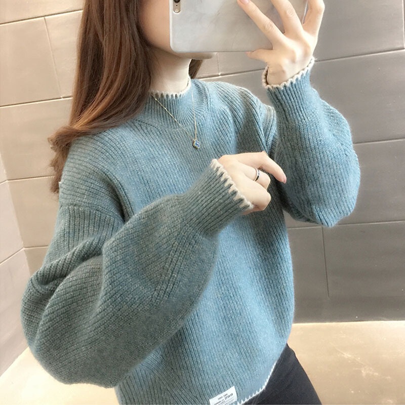 Half-Turtleneck Short Sweater for Women, Loose Fit, Outerwear, Base Layer, New Thickened Version for Autumn and Winter, Pullover Knit Top, Trendy Half-Turtleneck Short Sweater for Women, Loose Fit, Outerwear, Base Layer, New Thickened Version for Autumn and Winter, Pullover Knit Top, Trendy