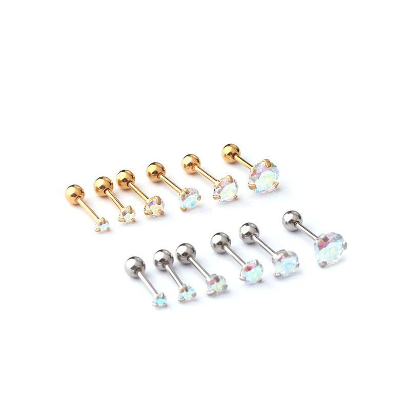2PCS 2-5mm AB Colored Round Zircon Gold Plated Thin Rod Stainless Steel Twisted Ball Earbone Nail Korean Version Puncture_voghion.com
