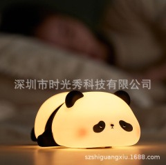 時間ショーの小さいパンダのシリコンは小さい夜の明かりをたたいてpanda国宝の花の頭の夜の明かりの睡眠灯の母子の群体