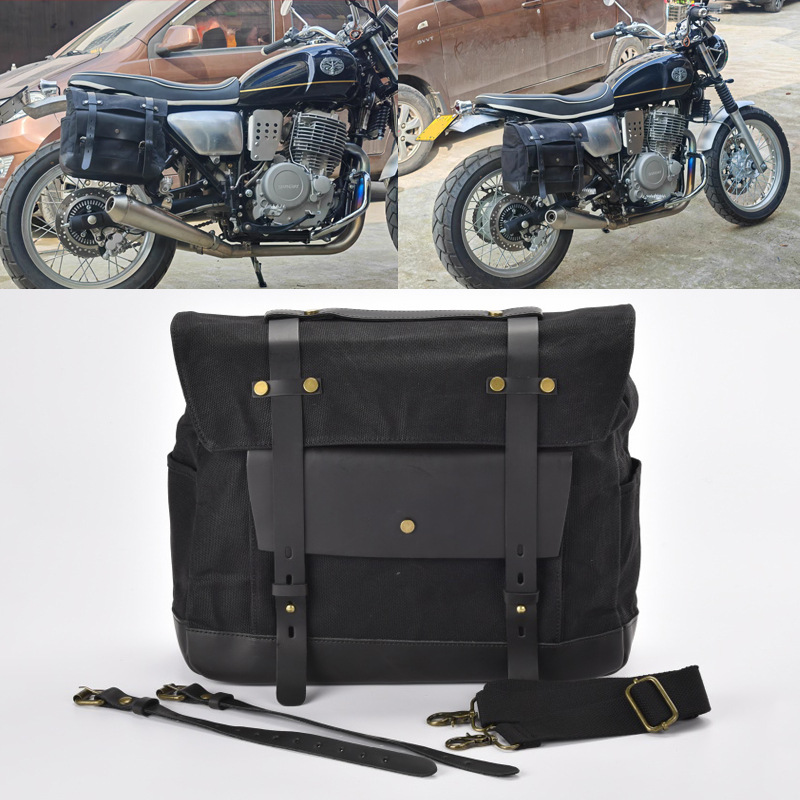 Waterproof Outdoor Travel Riding Motorcycle Bag Retro Trendy Canvas Motorcycle Side Bag Harley Canvas Crossbody Bag