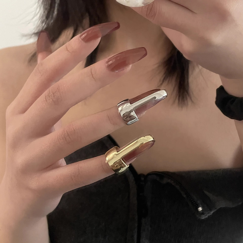 French simple retro personalized trendy sweet cool style nail ring fashion niche design all-match open nail ring