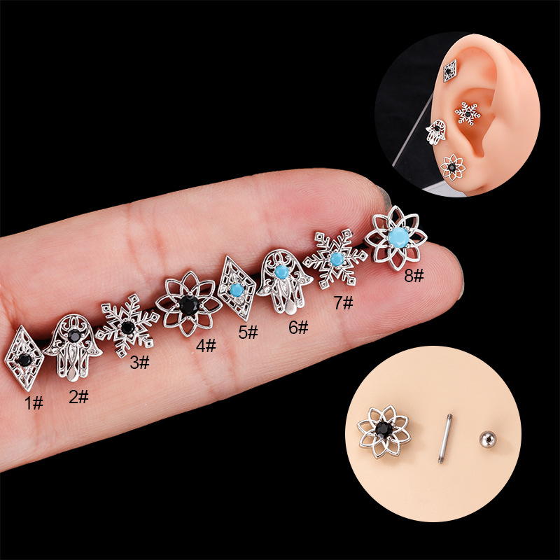 Retro Flower Metal Plating Inlay Zircon Ear Studs 1 Piece