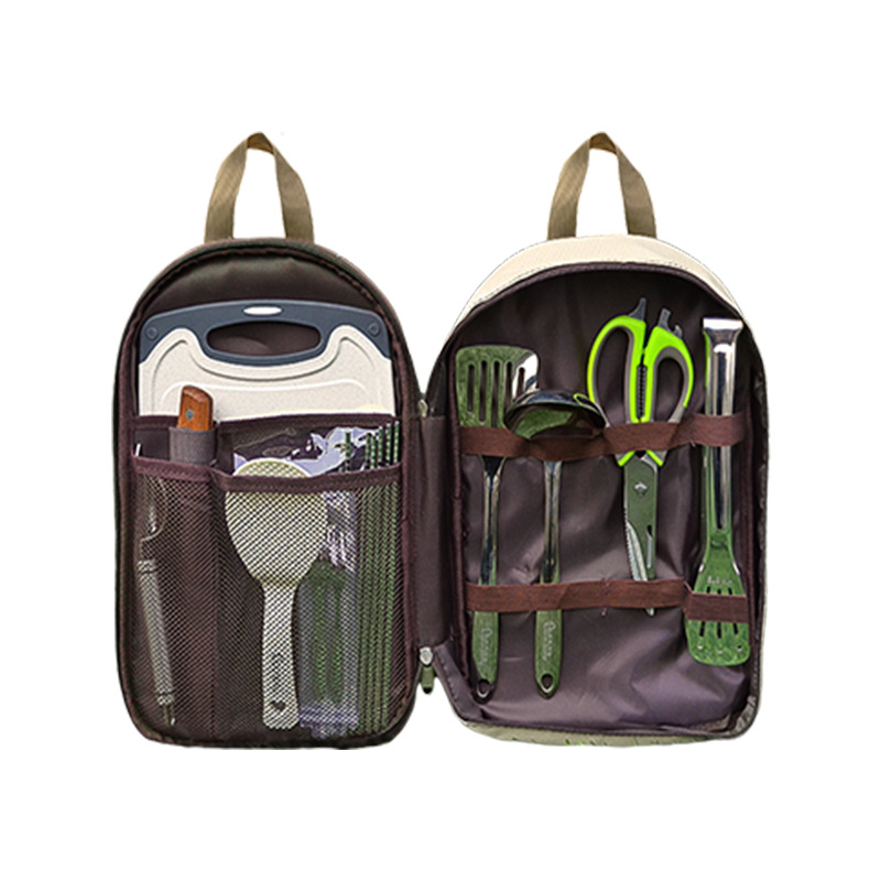 Kit de cocina portátil de acero inoxidable 16 piezas de acampamiento camping RV suministros bolsa de almacenamiento para cocinas de barbacoa cubiertos