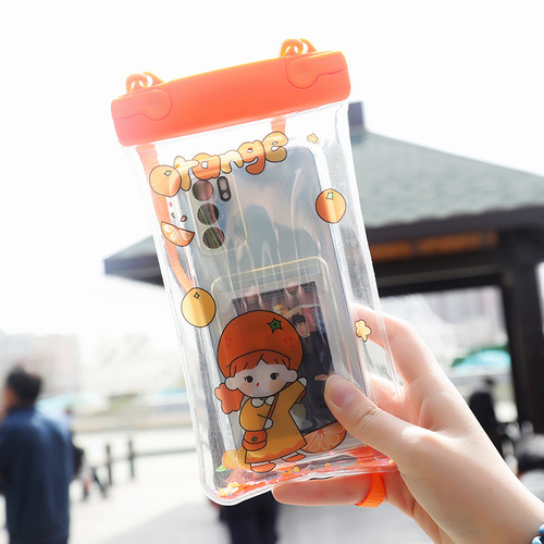 Cute cartoon mobile phone waterproof bag, air bag floating touch screen protective cover, drifting swimming mobile phone bag wholesale