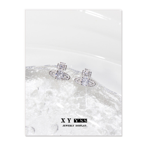 Saturn Full Diamond Super Flash Earrings for Women Exquisite, Small, Sweet and Cool Roman Cross Niche European and American Trendy Ear Clip Earrings