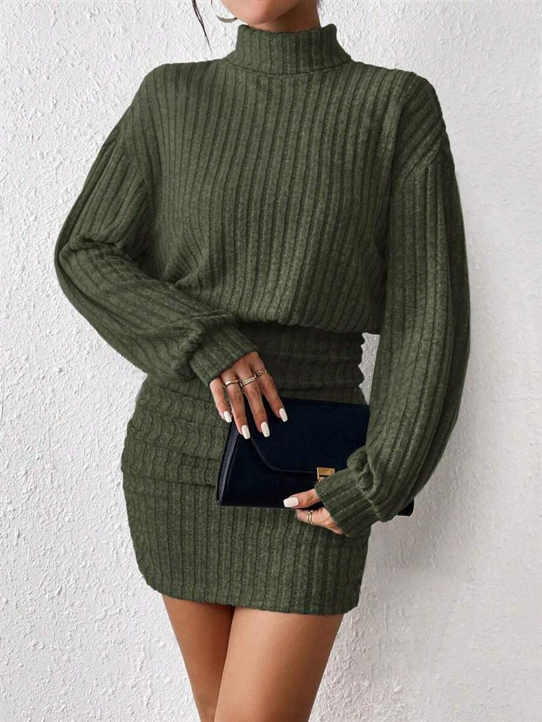 GraceChic Cross-Border European And American 2025 Autumn Winter New Bodycon Long Sleeve High Neck Ribbed Knitted Sexy Dress_voghion.com