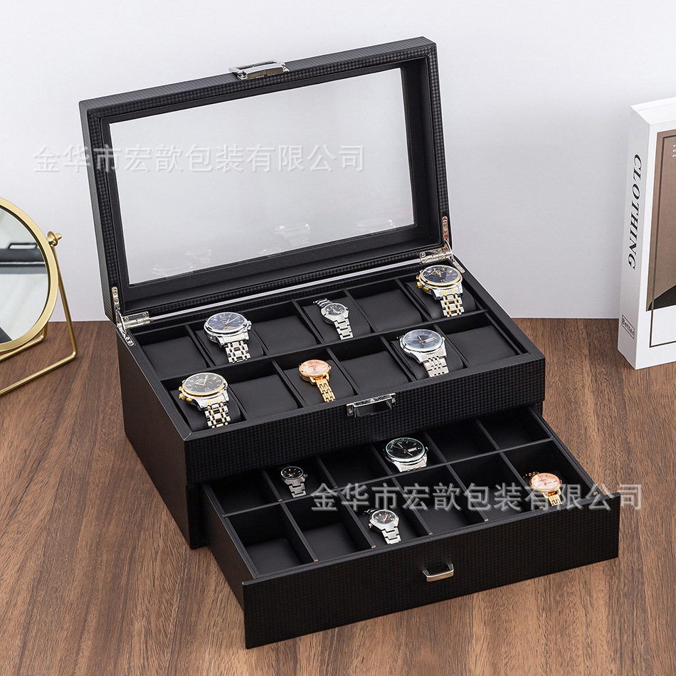 En stock al por mayor de fibra de carbono multi-epítopos caja de reloj gafas de reloj caja de joyería de almacenamiento Pantalla Reloj caja de embalaje