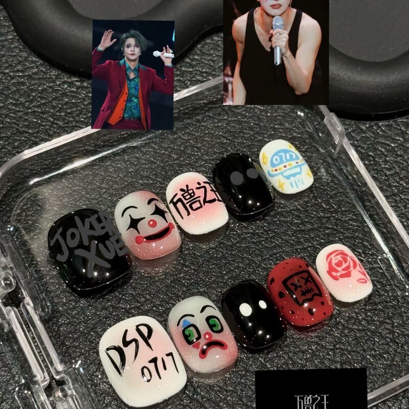 Must-have alien-themed Joker press-on nails, Doudou fan support dark rose beauty fake nail patches