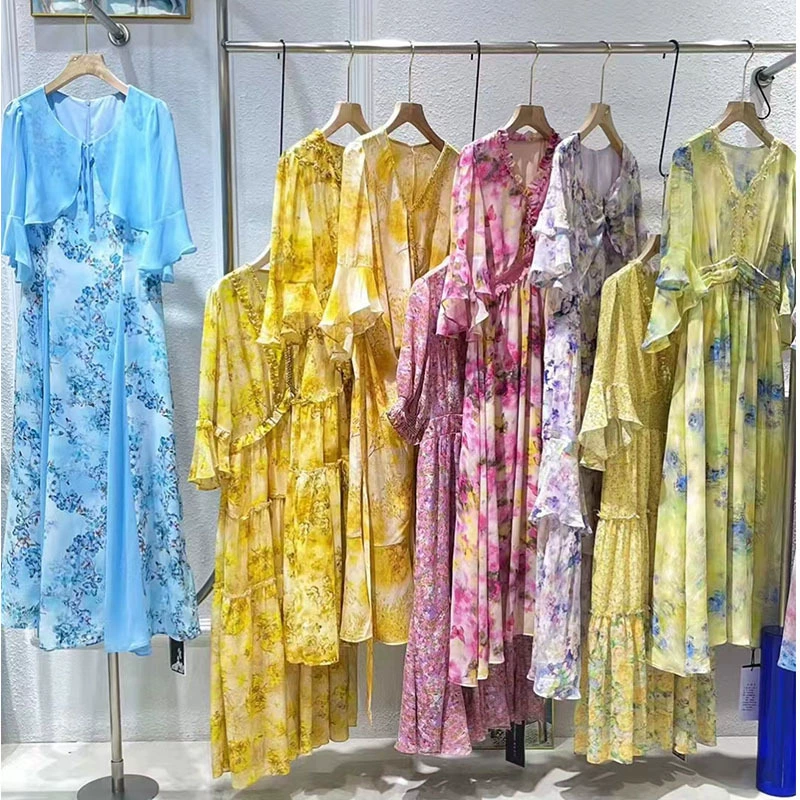 Masfei Dr. Романтическое благородное шелковое платье с цветочным принтом 25, прямая трансляция, физический вынос, брендовая женская одежда со скидкой