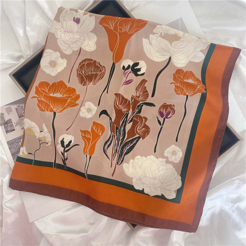 50g Weight Silk Scarf Classification Casual, Daily, Shopping Occasion Satin Material Letter, Flower Pattern Spring&Summer Season Women's Gender Elegant Style Women's Elegant Letter Flower Satin Silk Scarf 13