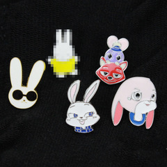 跨境WISH飾品可愛兔子卡通胸章批發 金屬滴油可愛動物胸針徽章