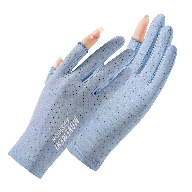 Guantes a prueba de sol para mujer de verano al aire libre ciclismo deportes conducción fina seda de hielo a prueba de sol transpirable guantes de pesca de dos dedos
