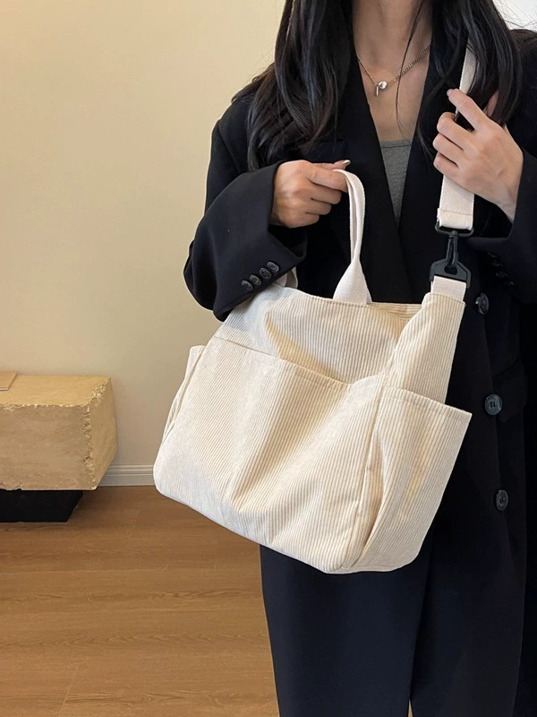 Capacious cloth bag, demi-season one-shoulder bag