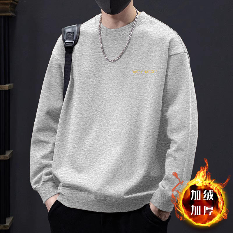 벨벳스타일의 라이트그레이 라운드넥 스웨트셔츠-1604【GL】