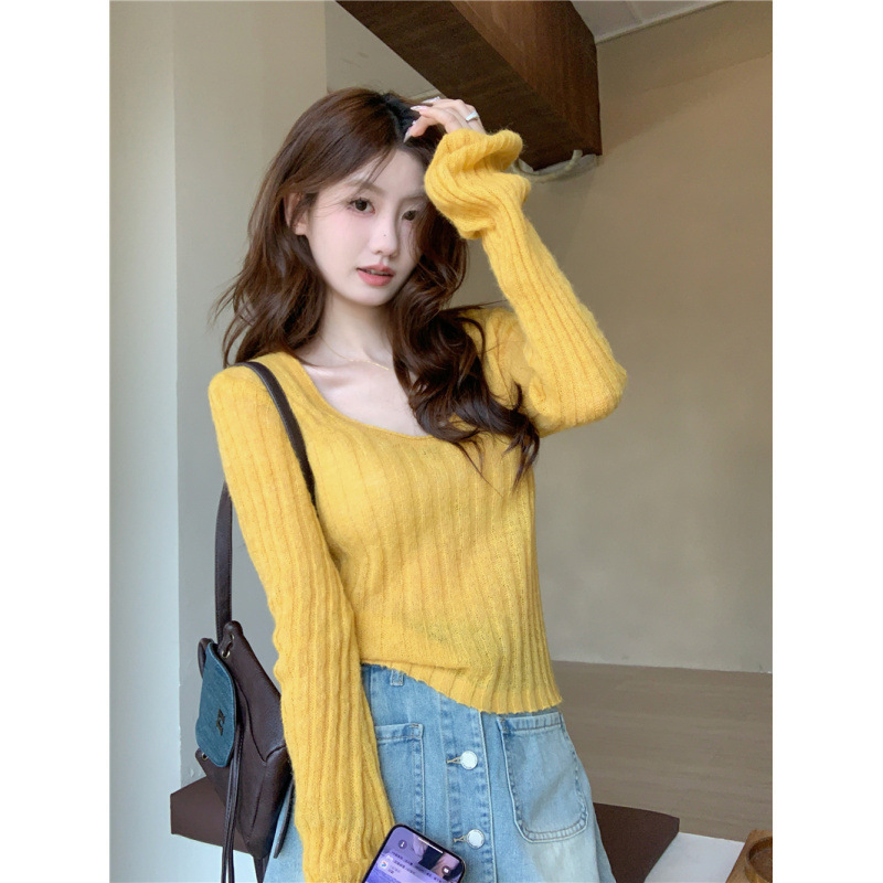 高级感甜辣新款修身显瘦慵懒风短款打底上衣女潮ins风针织毛织衫|undefined