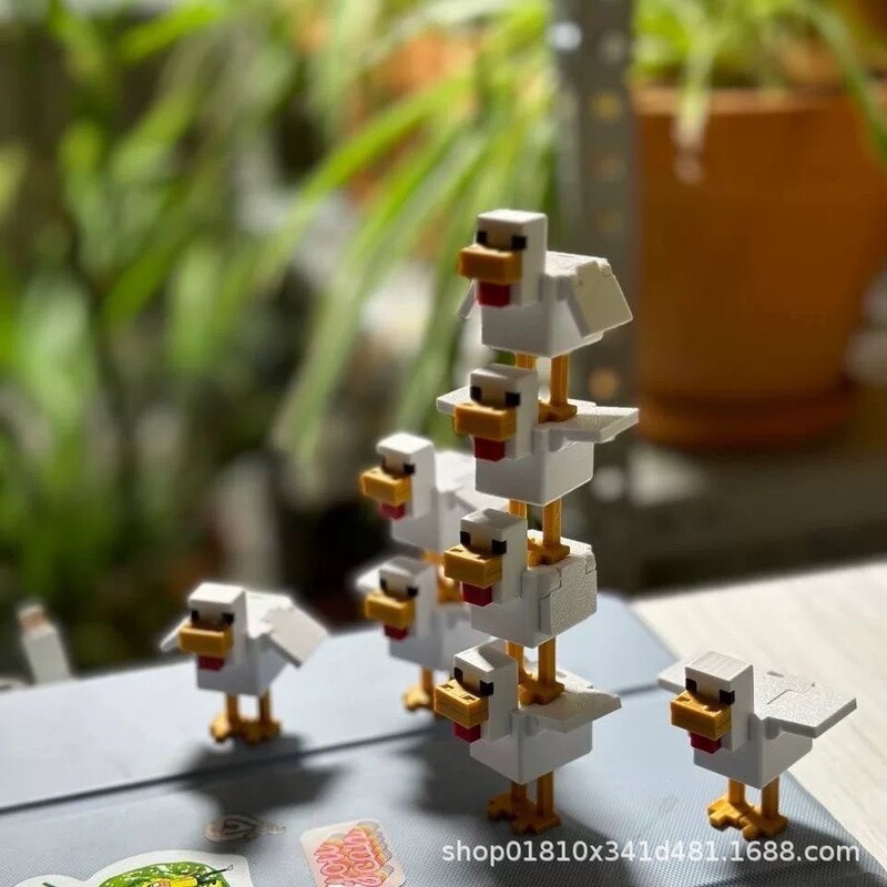 Printed Minecraft Game Merchandise: Chicken Assembly Figurine Toy, Block Pixel-Style Model Printed Minecraft Game Merchandise: Chicken Assembly Figurine Toy, Block Pixel-Style Model