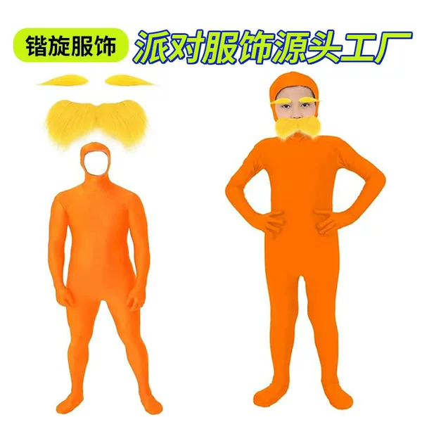 Amazon Masquerade Orange Costume Yellow Beard and Eyebrows Reveals Orange jumpsuit Halloween Party