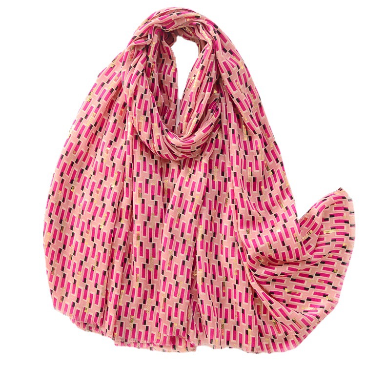 Exportación de comercio exterior suave satén algodón moda chal bronceado geométrico algodón y lino sensación bufanda de seda viajes protección solar bufanda caliente