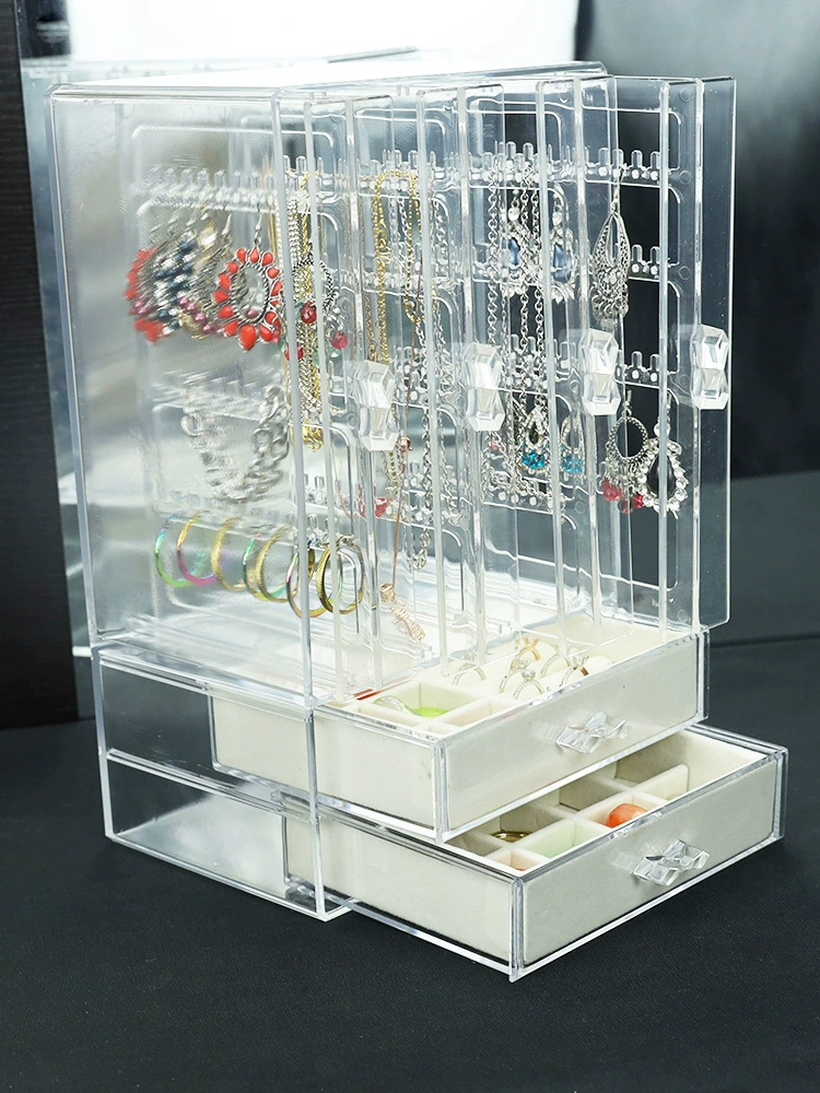 Transparent earrings, stand, necklace, ring, watch, storage box