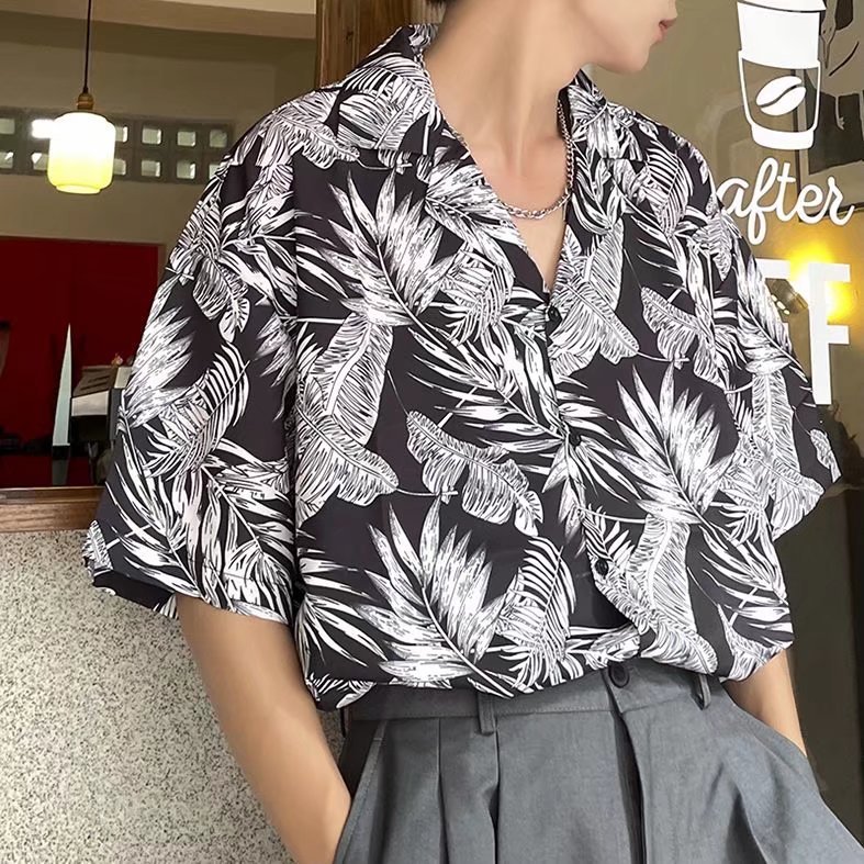 Camisa de manga corta floral hawaiana camisa delgada de verano holgada para Hombres estilo Hong Kong marca de moda abrigo guapo