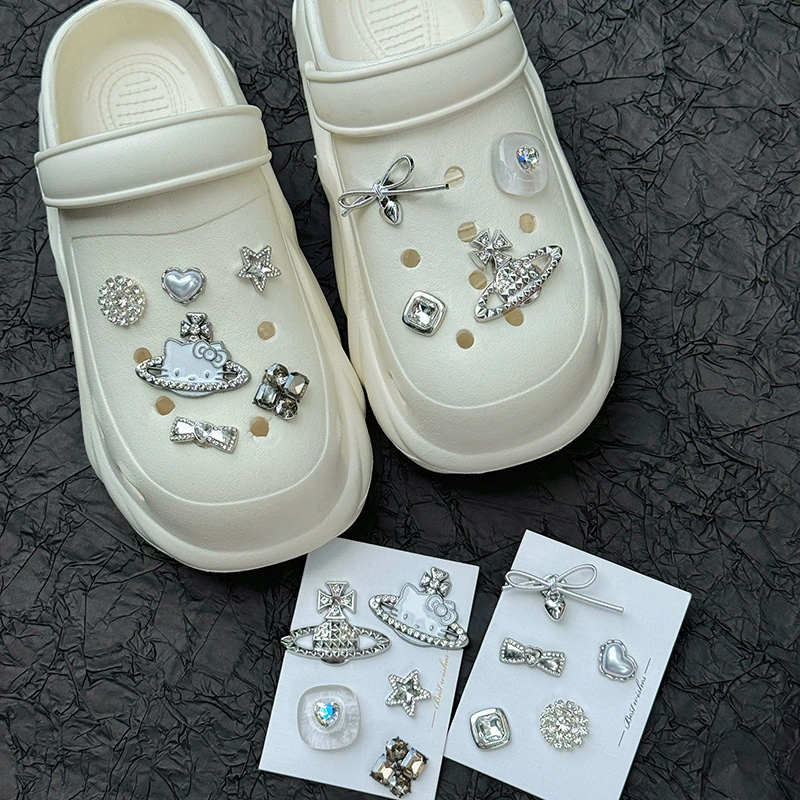 Ретро серебряное полное Diamond серия DIY звезда земля отверстие туфли акриловые туфли цветок пряжка обуви крест сверху