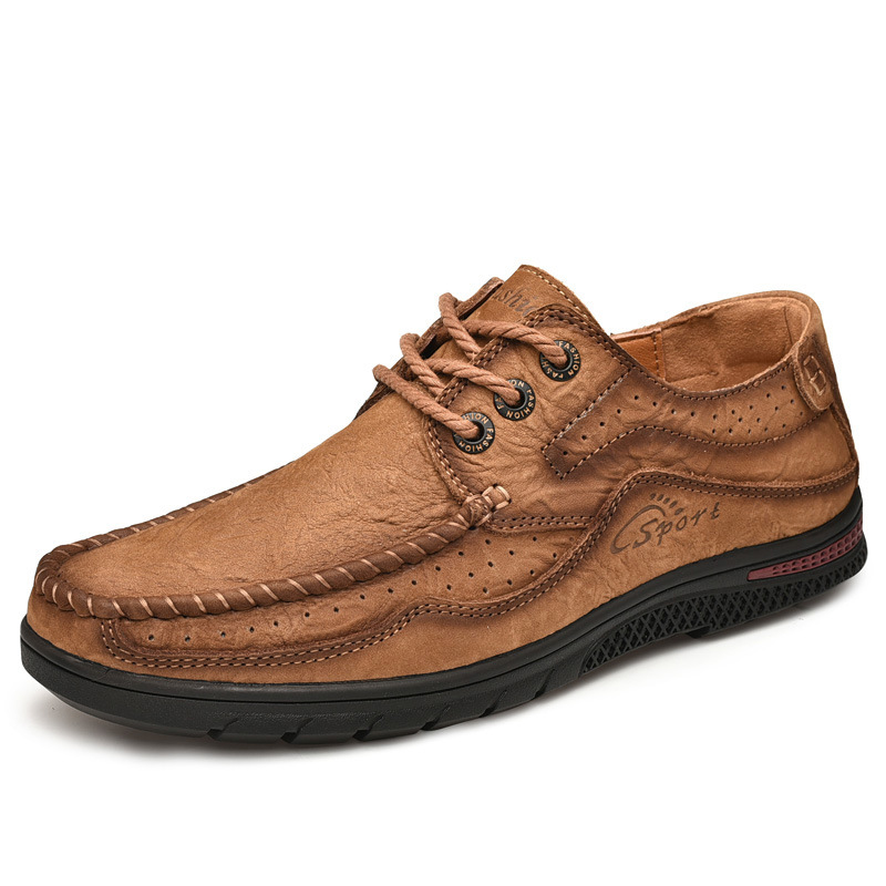 Zapatos de cuero para hombres 2025, nuevos zapatos de cuero transpirables de verano huecos de cuero para hombres, zapatos casuales de cuero de vaca de correa baja image 6