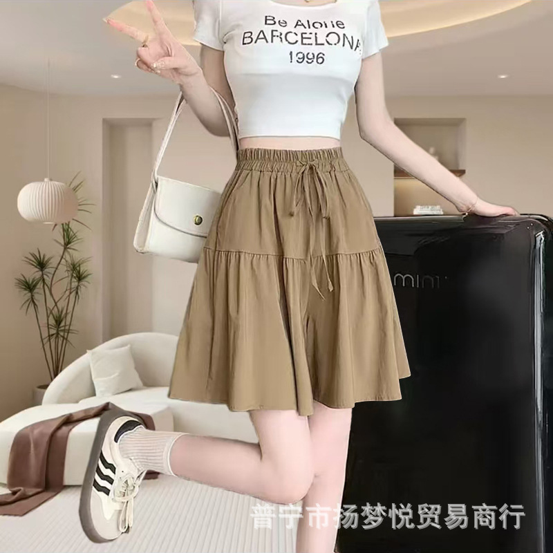 New Casual Shorts, Women's Summer Culottes, Versatile A-Line, Fashionable Elegant, Work Clothing, Flower Pot Type Elastic Waist