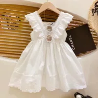 HHkids кружевной ремешок на талии элегантный белый принцесса кружевной край принцесса жилет платье 2024 Лето BBX211