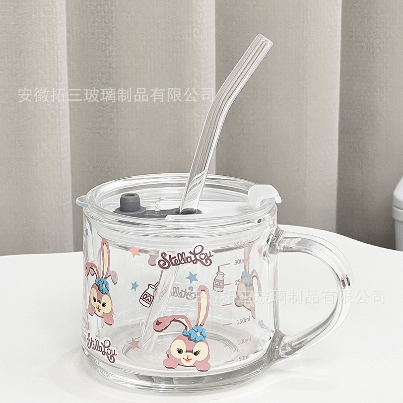 Taza de leche con tapa Taza de pajita Calefacción doméstica con cuchara Taza de impresión linda Taza de desayuno INS Taza de avena Estilo ins