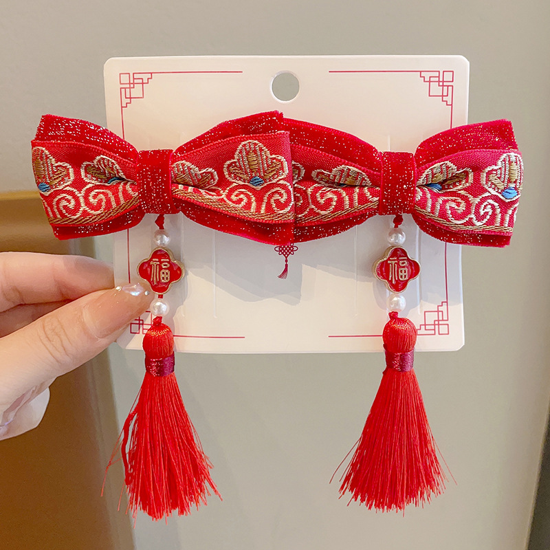 Año Nuevo accesorios para el cabello para niños arco de bordilla pinzas de cabello para niñas vestidos festivos vestidos chinos toques de cabello para niñas joyas de tarjetas de cabello