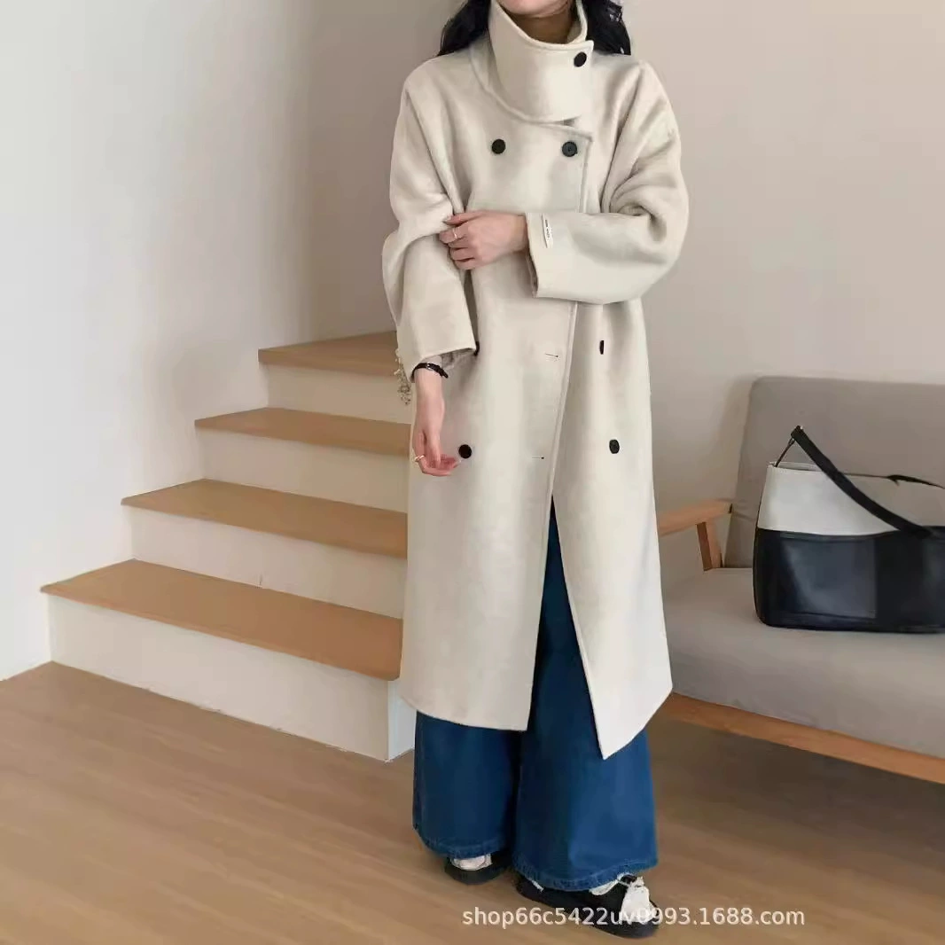 Длинное двустороннее шерстяное пальто Chenlan,Oversized в корейском стиле, ручная работа из премиальной шерсти