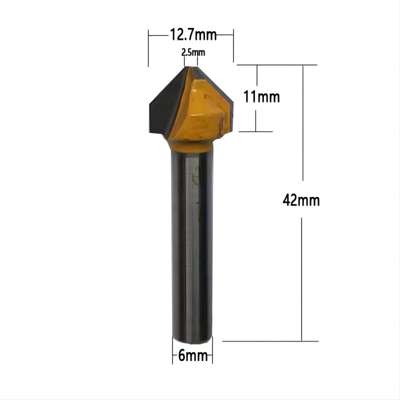 Salida 6MM mango de cabeza plana 90 grados en forma de V cuchillo 6*1/2*2,5 MM diámetro exterior 12,7 MM amarillo