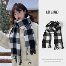 2025新款气质仿羊绒格子围巾女冬季短款情侣披肩学生针织保暖围脖