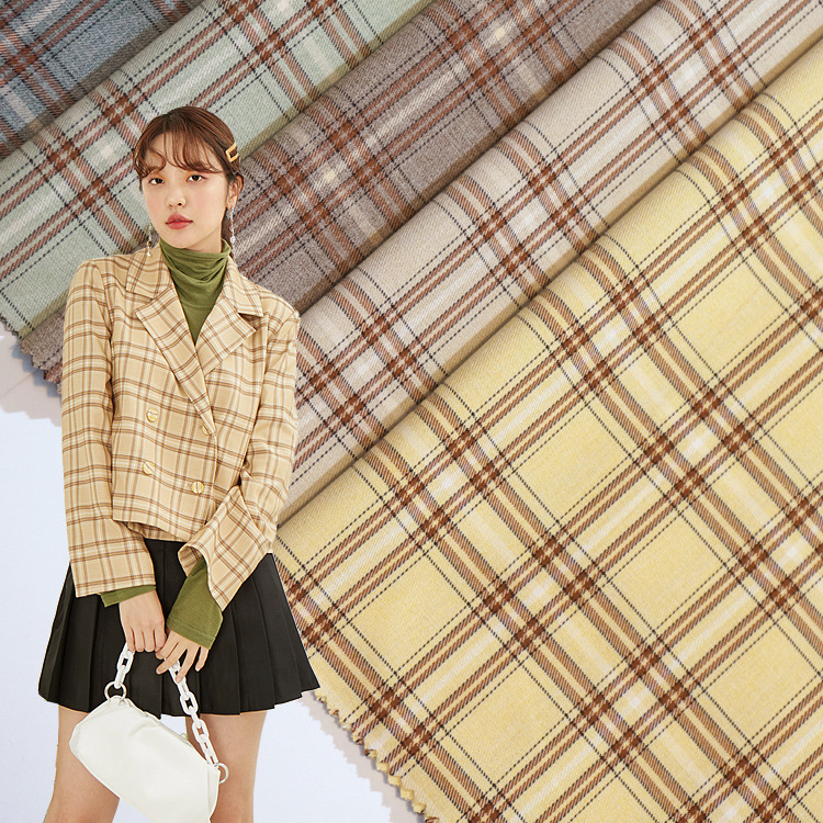 现货春夏西装套装格子布料 TR弹力布 连衣裙裤子工作服衬衫面料