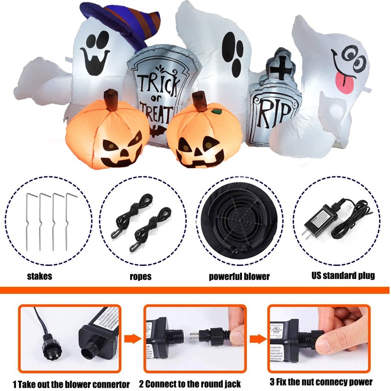 Halloween inflable blanco fantasma lápida de calabaza cabeza modelo inflable 1,8 m luminoso modelo inflable escena de Halloween accesorios de decoración