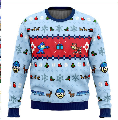 Linda asta asta Santa Claus estampado 3D hombre casual todo fósforo hombro recto manga larga suéter suelto cuello redondo suéter