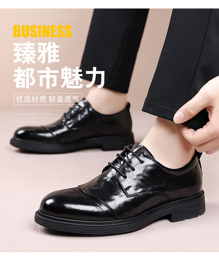 Giày da nam công sở mũi nhọn ba khớp nối dây buộc — màu nâu, đen chi tiết 6