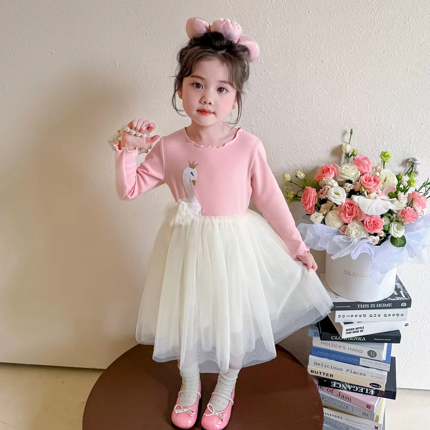 女小童春秋装洋气网纱连衣裙2025新款女宝宝秋款韩版拼接公主裙子