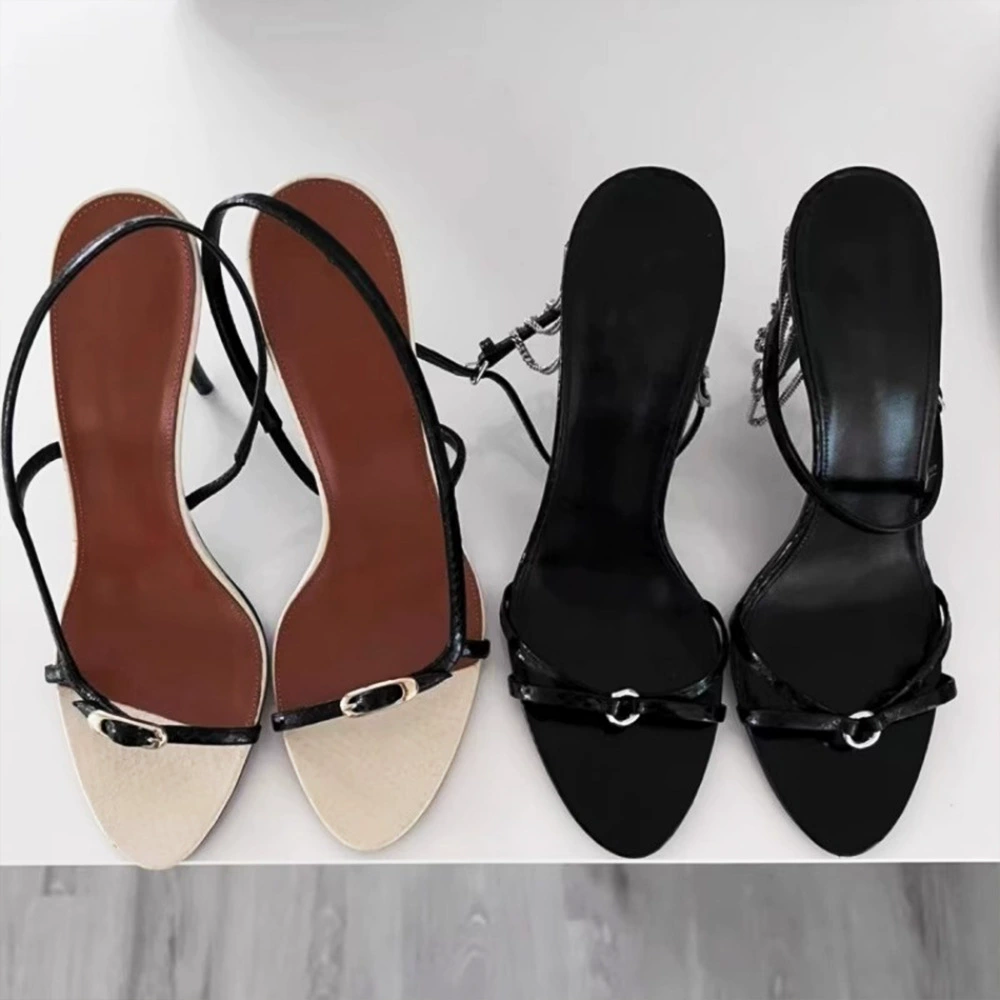 Европейские и американские минималистские туфли на высоком каблуке женщины 2025 года новый стиль цветного шитья и сказочные сандалии свадебные туфли банкет вечер