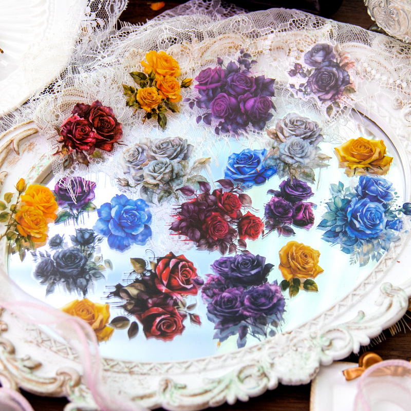 Yan Ji PET pegatinas Rosa aventura serie retro flor diario decoración materiales 30 unidades en 6 modelos