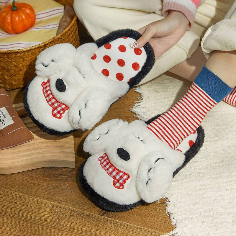 Lianjia Winter New Cute Dog Haha Stuffed Party Women's Home Indoor Cotton Slippers Furry Slippers to Keep Warm