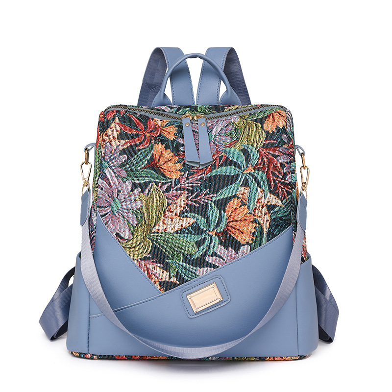 Fábrica al por mayor 2024 nueva mochila antirrobo de color de contraste para mujer mochila de viaje multiusos multifuncional de nailon simple