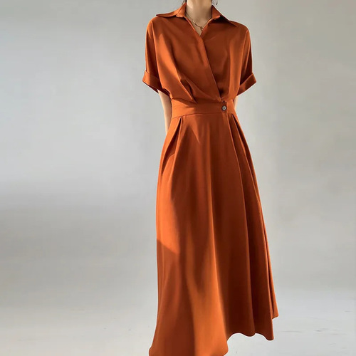 Korean-style French-style blouse dress for women, summer fashion, long dress with noble temperament, slimming dress