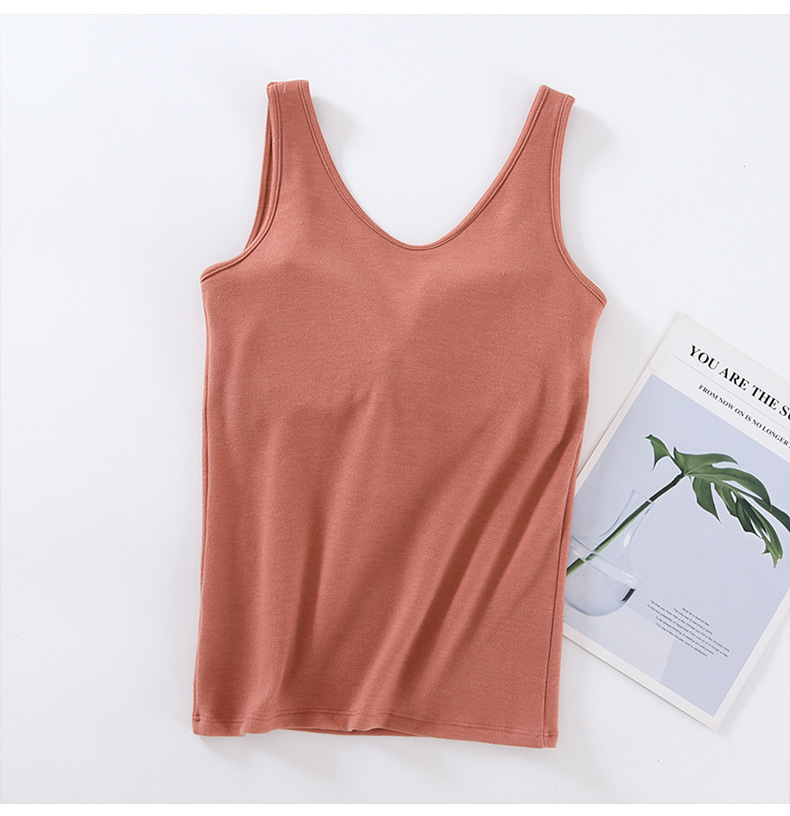 Description Picture 6 of item2024 New Warm Tank Top For Women Chest Pads Sleepwear Shirt Casual Autumn Winter Bottoming Vest Thin Velvet One Piece Camisoles