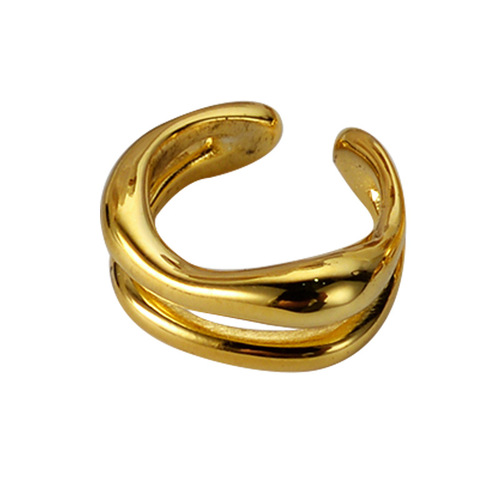 E5042 Korean S925 sterling silver ins style irregular line double layer hollow ear clip without piercing ear bone clip for women