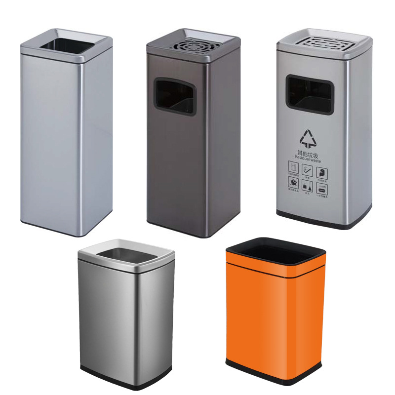 Bote de basura ambiental de acero inoxidable Cubo de cenizas de suelo lateral rectangular Lige con cenicero Cubo de papel de desecho directo
