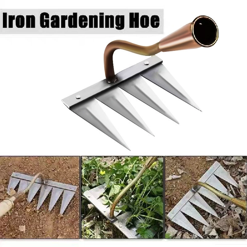 Мотыга для домашнего прополочного инструмента, грабли для рыхления почвы, грабли для прополки, сельскохозяйственный инструмент, четырехзубая мотыга для цветов из утолщенной марганцевой стали.